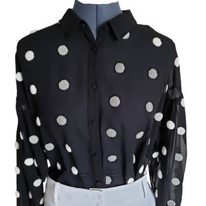 NWOT ZARA BLOUSE w/WHITE POLKA DOTS